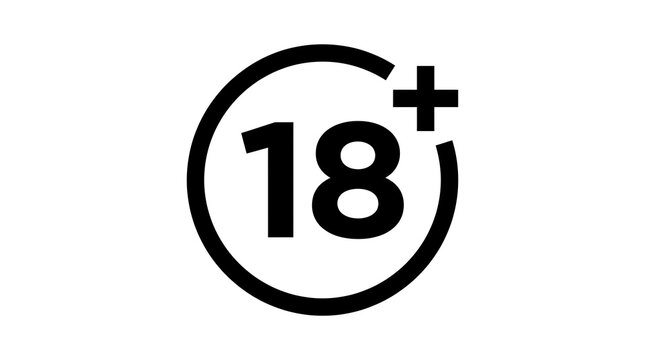 Black 18 plus age restriction symbol