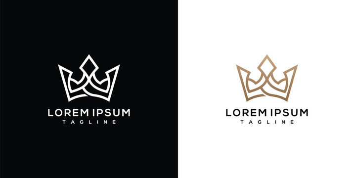 Elegant Minimalist Crown Logo Design Concept in Gold and White on Contrasting Backgrounds
