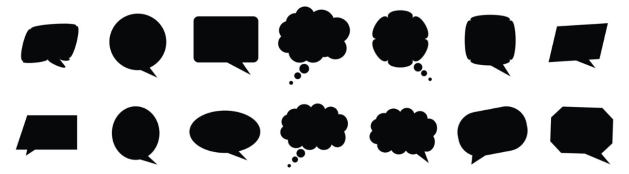 speech bubble collection with chat dialog boxes and modern communication message templates set,  White blank message clouds and thought balloons collection on blue background