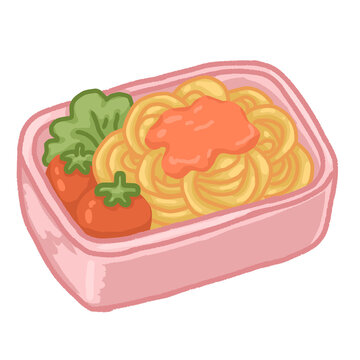 Cute Hand Drawn Spaghetti Bento Lunch Box Isolated PNG Transparent