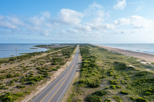 Aerial View of Highway 12 in the Outer Banks Looking North Towards Avon North Carolina