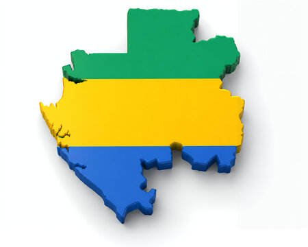 Gabon Map with National Flag in 3D Premium Country Illustration