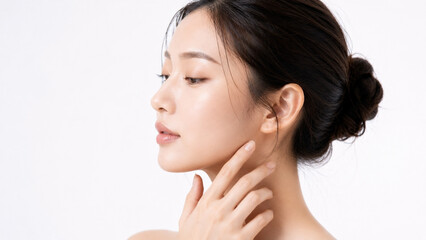 Naklejka premium Side profile of elegant young woman in a beauty portrait