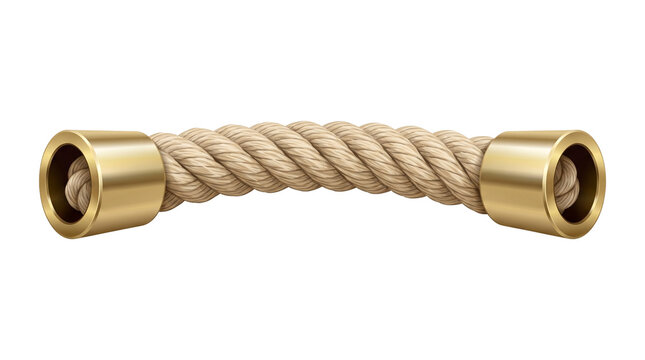 Brass and rope handle isolated on white