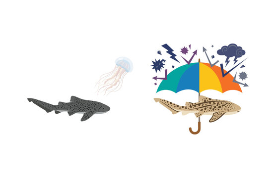 Conceptual Illustration Featuring a Zebra Shark Facing Environmental Protection Challenges