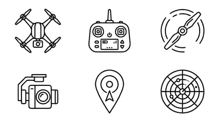 Drone aerial photography equipment includes controller camera map and propeller © sastra