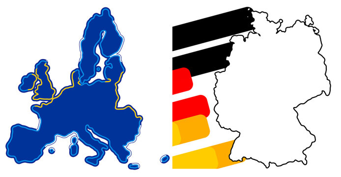 smooth shape of the map of Europe and Germany, isolated