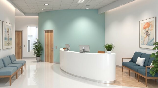 Zona de recepci&oacute;n veterinaria moderna con un espacio de espera acogedor y dise&ntilde;o apto para mascotas