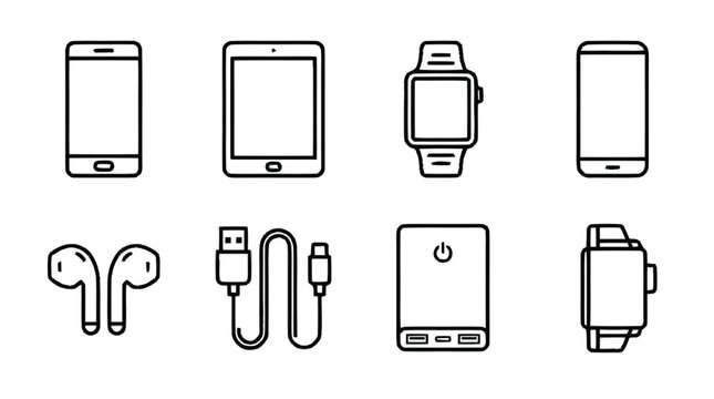 Collection of modern electronic devices on a white background including (883).eps