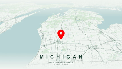 Modern minimalist vector map of Michigan. High-quality scalable illustration of Michigan Upper and Lower Peninsula geographic boundaries, Great Lakes shoreline networks for posters design. © AliRza