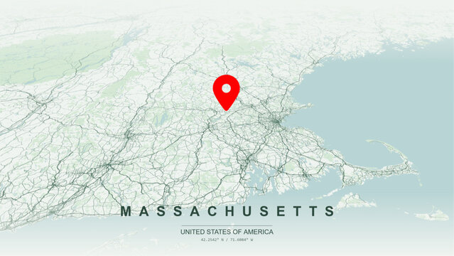 Modern minimalist vector map of Massachusetts. High-quality scalable illustration of Massachusetts state geographic boundaries, Cape Cod and Atlantic coastline networks for posters design.