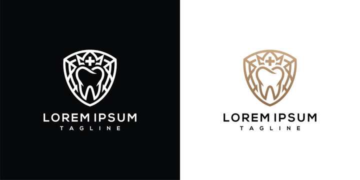 Premium Dental Care Shield Logo Design with Cross Icon