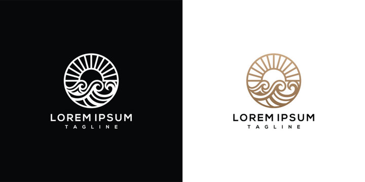 Minimalist Sun and Ocean Waves Circle Logo Design Template for Coastal Brands