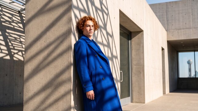 Professional Woman in Blue Coat Standing Outdoors