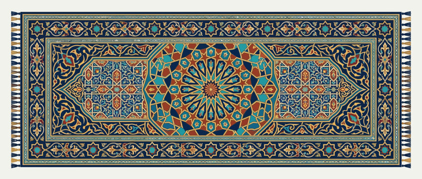 Intricate Oriental Carpet with Geometric Islamic Pattern and Mosaic Tile Design