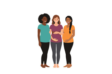 Fototapeta premium Diverse Pregnant Women Standing Together Vector Illustration