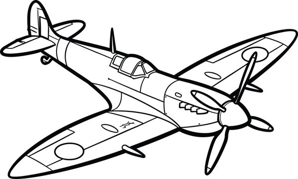 Iconic British Propeller Aircraft Outline Black and White Vector Illustration