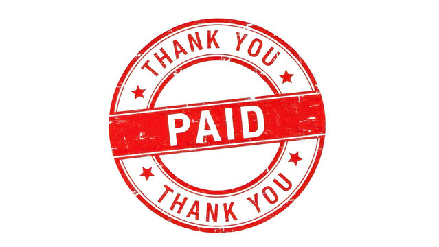 Professional red circular stamp with PAID text for payment confirmation isolated on transparent background