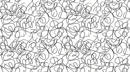Fototapeta premium Black wavy, looping lines form a chaotic yet repeating abstract design on a bright white surface