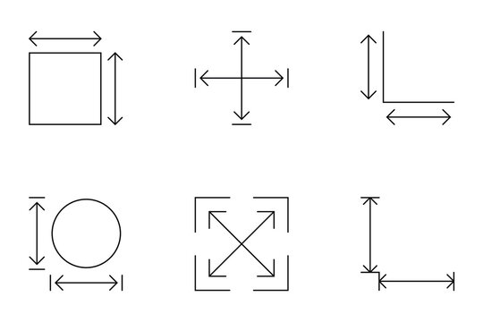 Collection of height and width icon in line style. Containing size, length, measure, height, distance, dimension, scale and more. Construction and technical measurement. Vector Illustration.