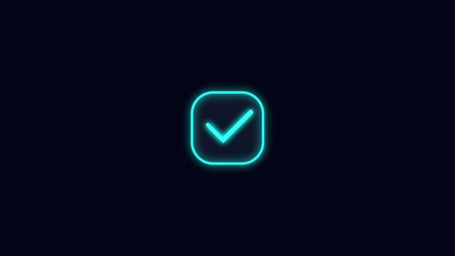 Glowing Neon Check Mark Animation in Rounded Square Box