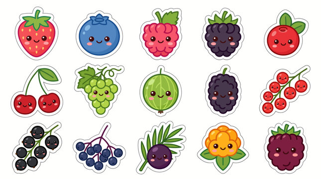 A colorful assortment of various fruits including strawberries, blueberries, raspberries, and grapes, arranged neatly on a white surface.