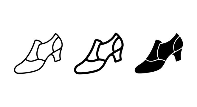 Elegant Vintage Shoe Icons, Classic Footwear Styles, Retro Silhouette Designs, Black and White Vector Graphics