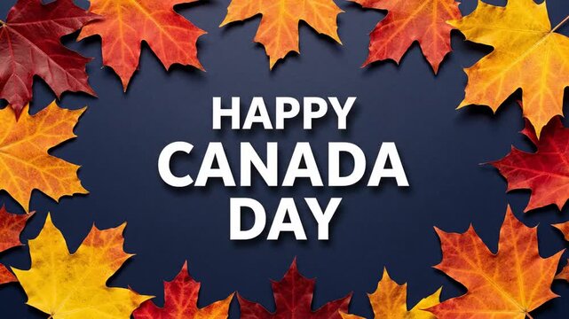 Happy Canada Day greeting with maple leaf border