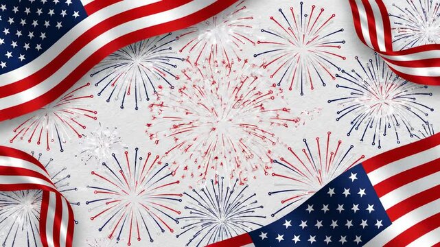 Patriotic fireworks exploding with American flag