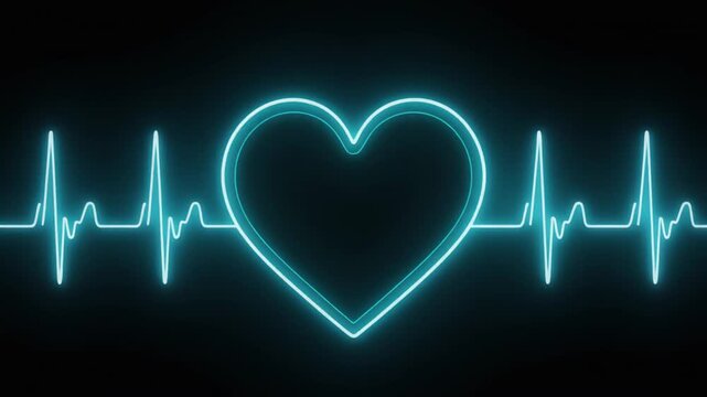 A radiant neon heart pulses within an electrocardiogram line, symbolizing vitality, love, and the fusion of medical science with emotional connection in modern visual storytelling.