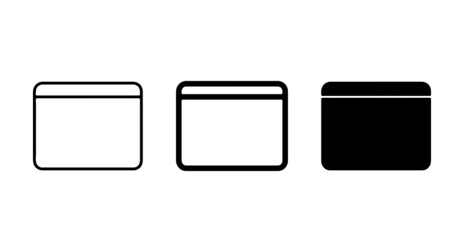 Minimalist browser window icon set, web browser interface vector, digital browser frame symbols