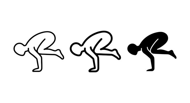 Crane Pose Yoga Icons, Crow Pose Vector Art, Balance Asana Silhouette, Minimalist Fitness Illustration