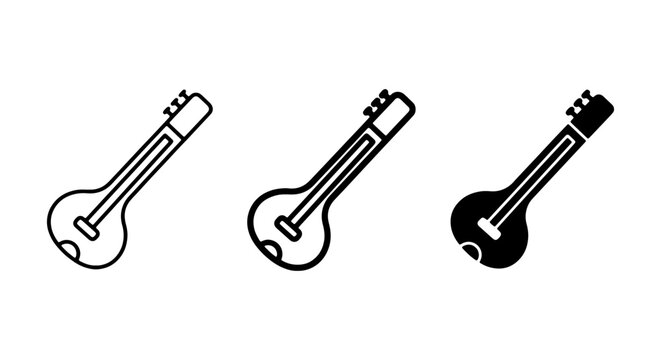 Sitar Icon Set, Indian Musical Instrument Vector Graphics, Traditional Stringed Music Symbols