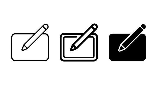 Digital Drawing Tablet Icons, Stylus Pen Vector Graphics, Creative Design Tools Set