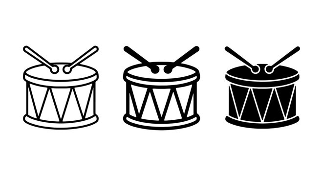 Drum Vector Icons, Marching Drum Set, Percussion Instrument Graphics, Musical Symbol Collection
