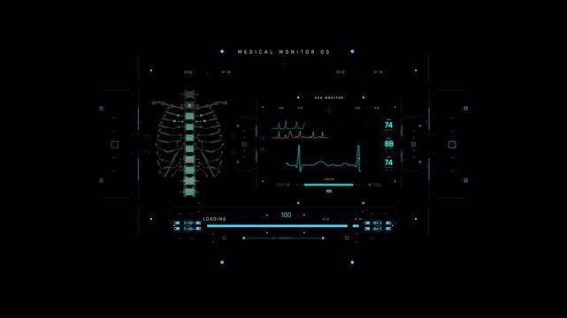 Futuristic Medical Interface Displaying Human Skeletal System Analysis.