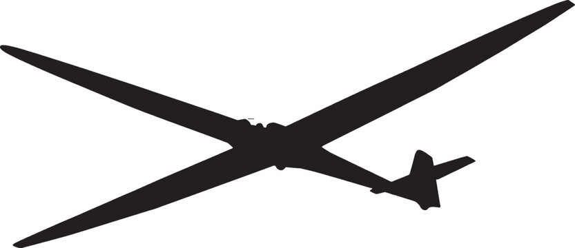 Black silhouette of a glider airplane flying in the sky isolated on transparent background, Vector