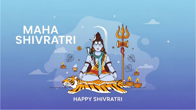 Shiva sits on a tiger during Maha Shivratri festival celebration