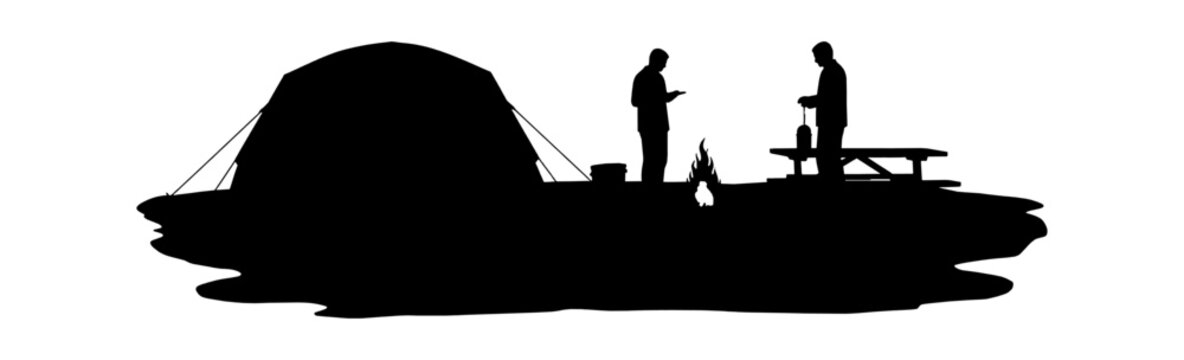 Black silhouette of a traditional dutch windmill with large blades standing in a rural field isolated on transparent background, Vector
