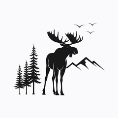 Fototapeta premium Majestic Moose Forest Silhouette Black Vector Illustration