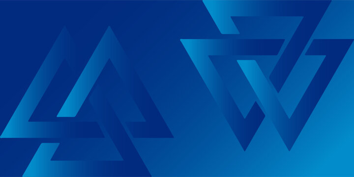 Abstract blue geometric background with interlocking triangle knots. Futuristic Norse valknut style pattern backdrop for corporate business identity banners and technology presentation templates.