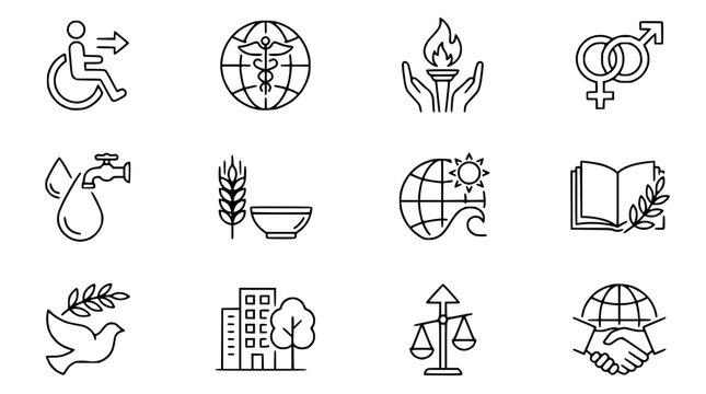 Set of Icons Representing Global Issues and Social Concepts