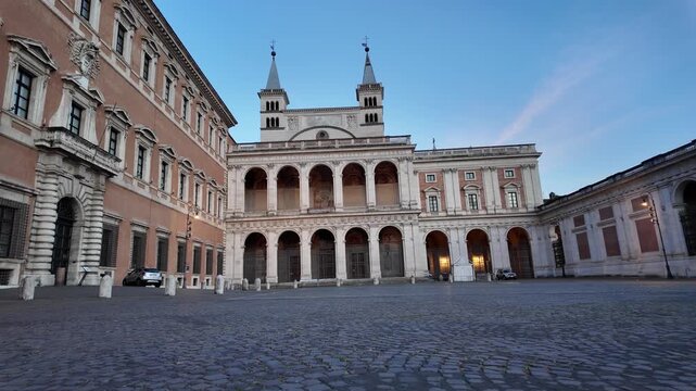 View of the historic Loggia of the Blessings at the Lateran Palace in Rome Italy