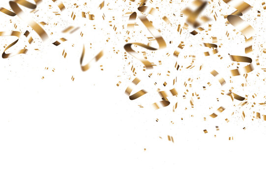 Golden Confetti Border Background with Luxury Falling Glitter, Festive Celebration Frame, Vector Illustration