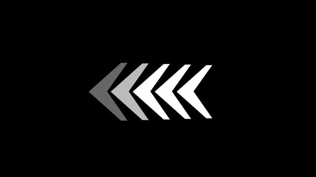 Futuristic chevron left arrow looping animation with modern glowing white design. Best fit for hoed dashboard, technology next page ui, and download pointer.