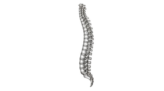 Detailed Human Spine Anatomical Vector Illustration in Vintage Black and White Medical Engraving Style
