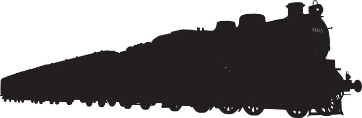 Obraz premium Black silhouette of a vintage steam train locomotive with passenger carriages isolated on transparent background, Vector