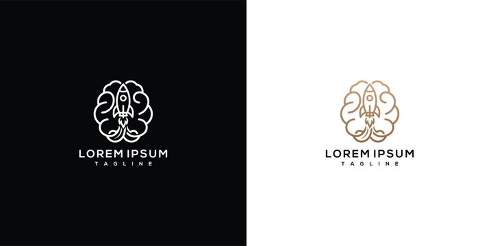 Creative Brain Rocket Launch Logo Concept for Innovation and Growth