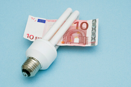 energy saving lamp with 10 euro note