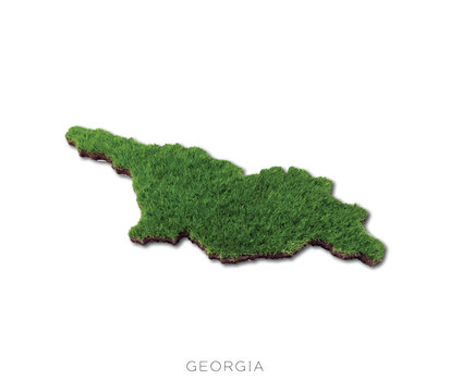 Georgia country map with realistic 3D green grass and soil cross-section on white background. Perfect for geography, ecology, travel and environmental design projects.